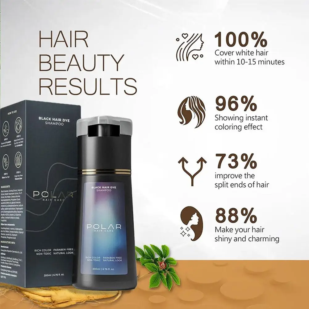 Hair Care Natural Ingredients - 200ml Haarfärbeshampoo, Schnellfärbendes Haarpflege-Shampoo für Männer